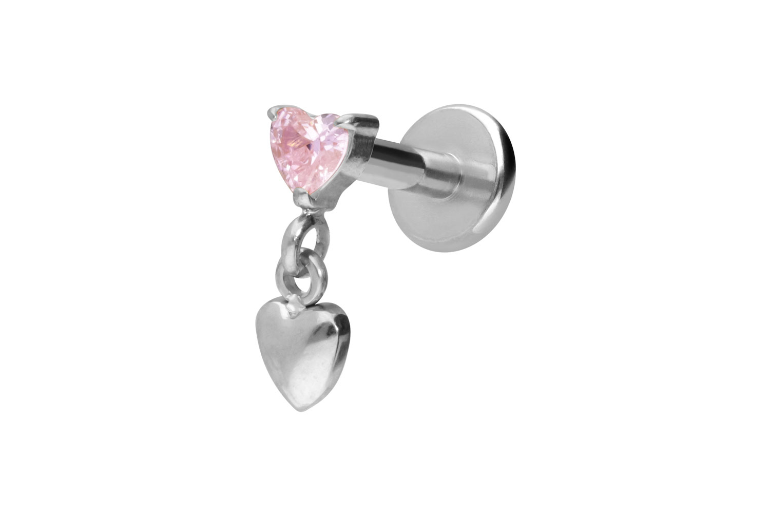 Titan Labret Piercing mit Innengewinde 2 HERZEN